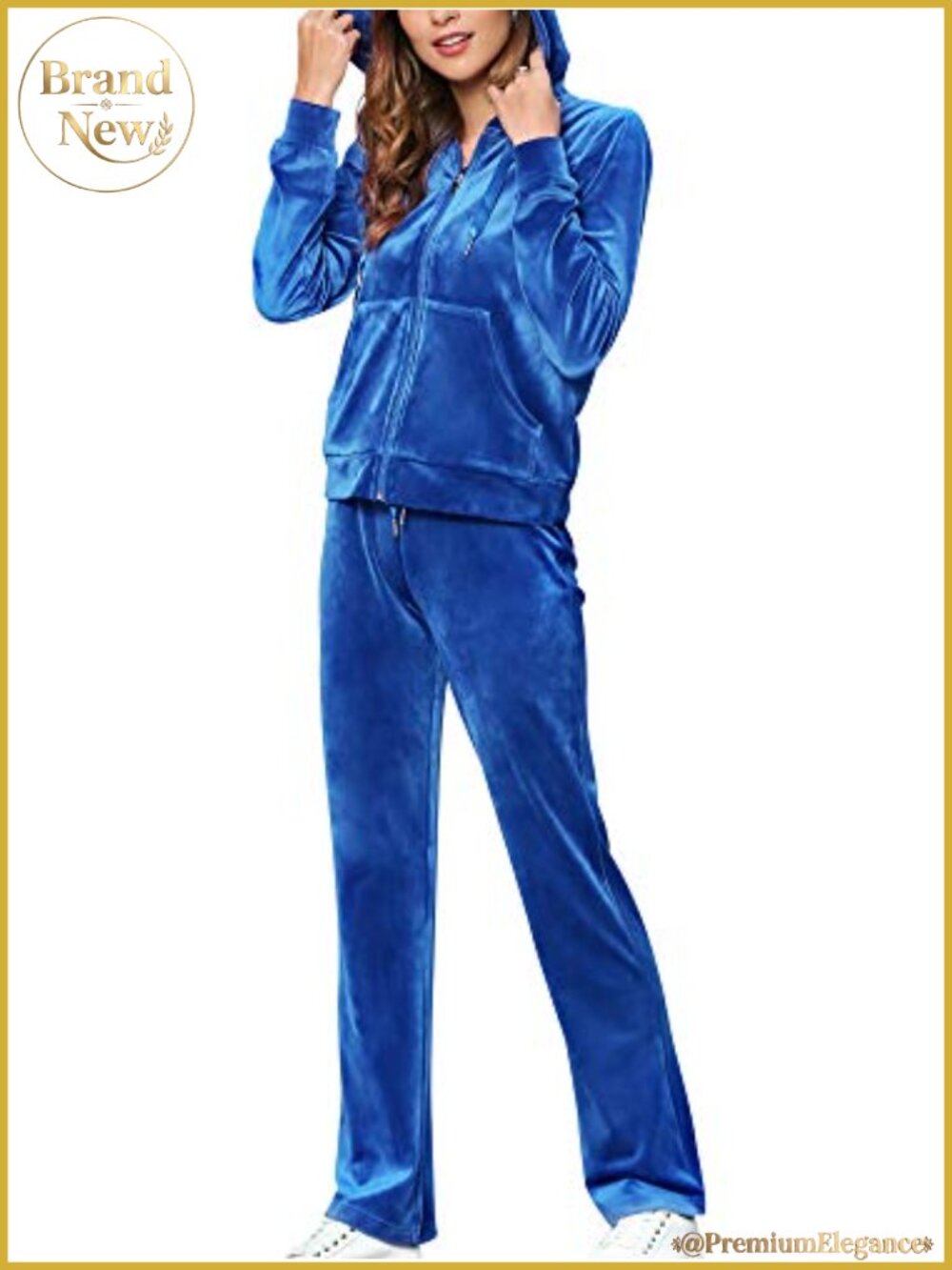 Velvet 2-Piece Tracksuit Set Full-Zip Hoodie Sweatshirt & Pants Workout Set